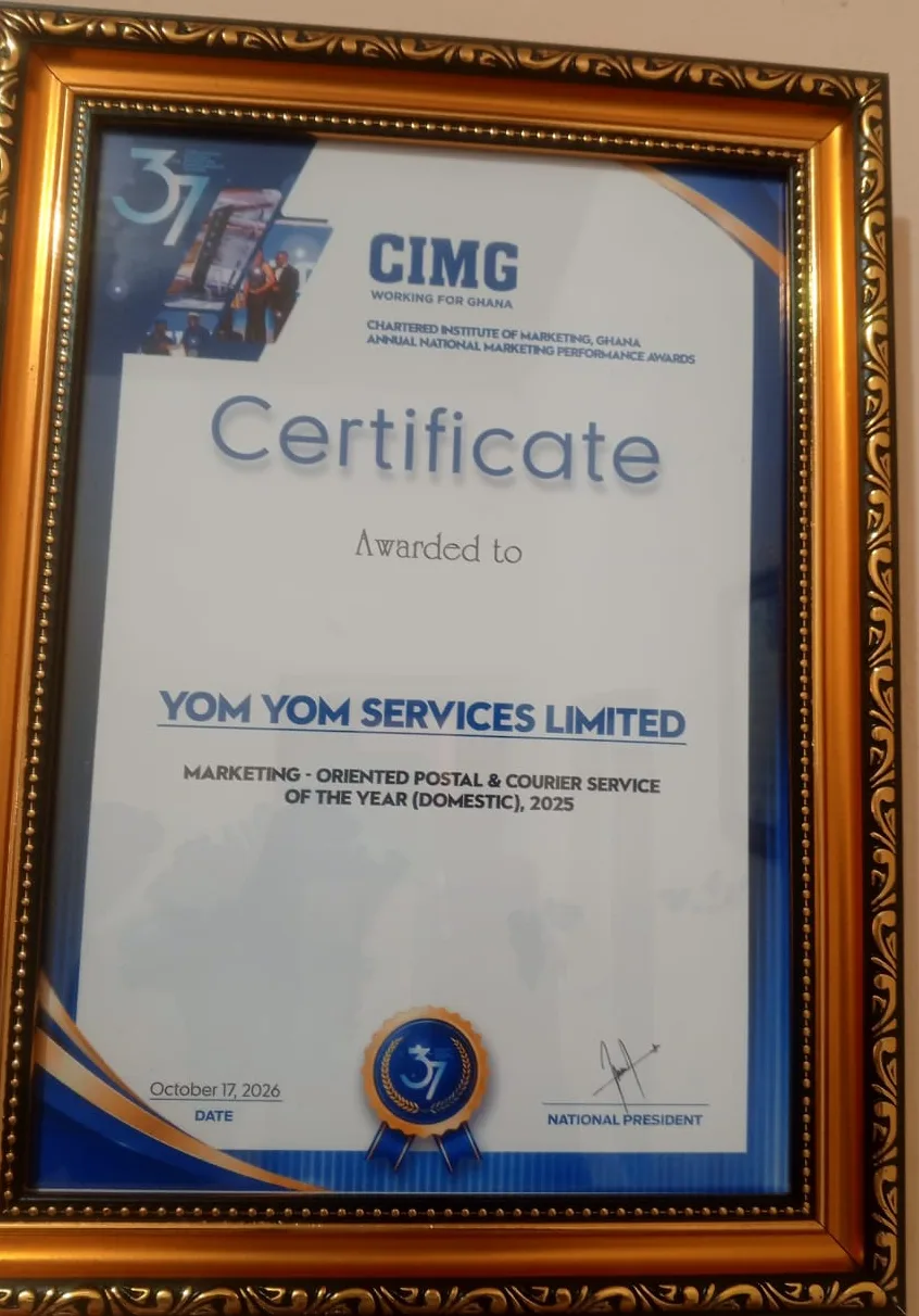 CIMG certificate awarded to YomYom, 2025